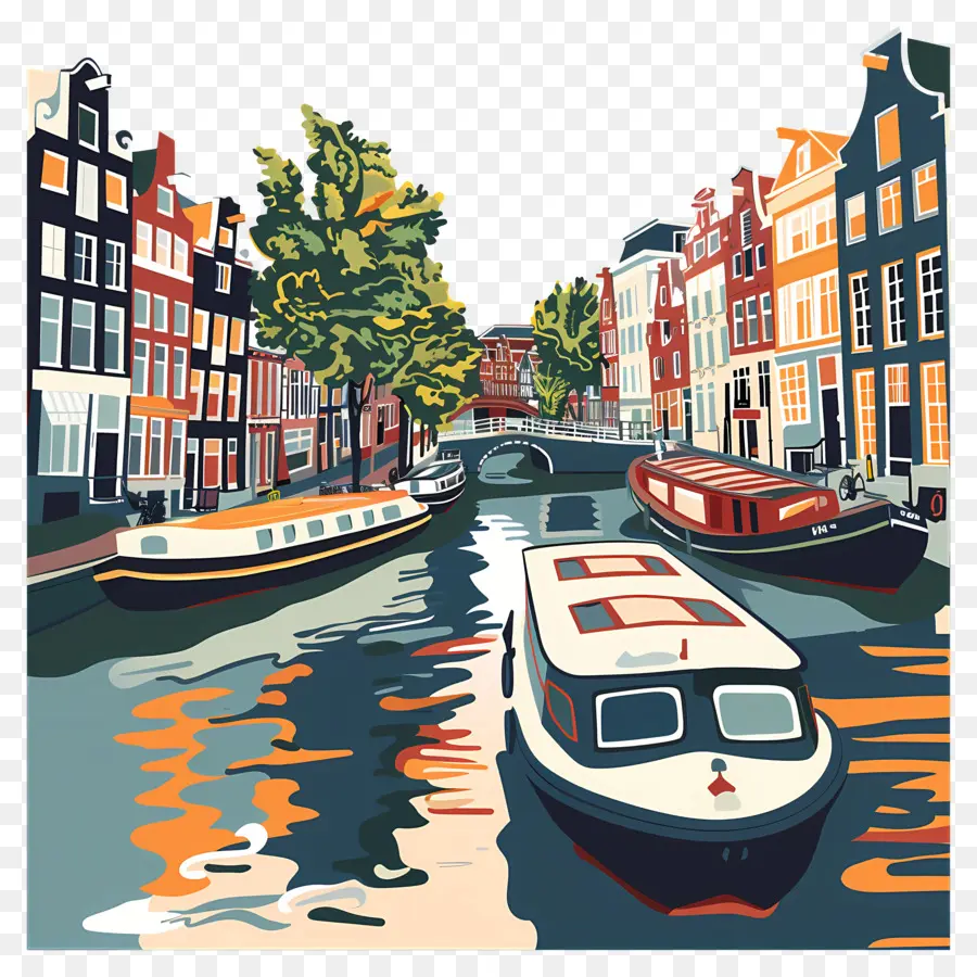 Canales De Amsterdam，Paisaje Urbano PNG