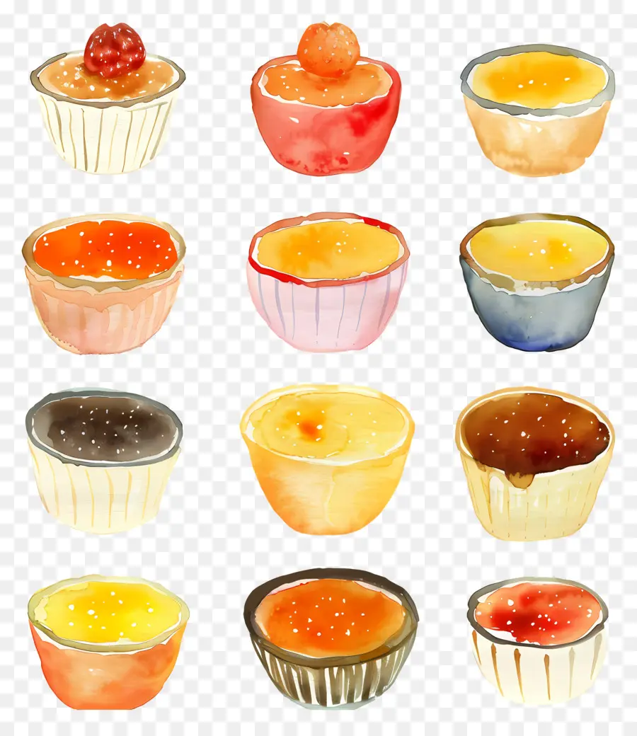 La Crème Brûlée，Ilustraciones A La Acuarela PNG