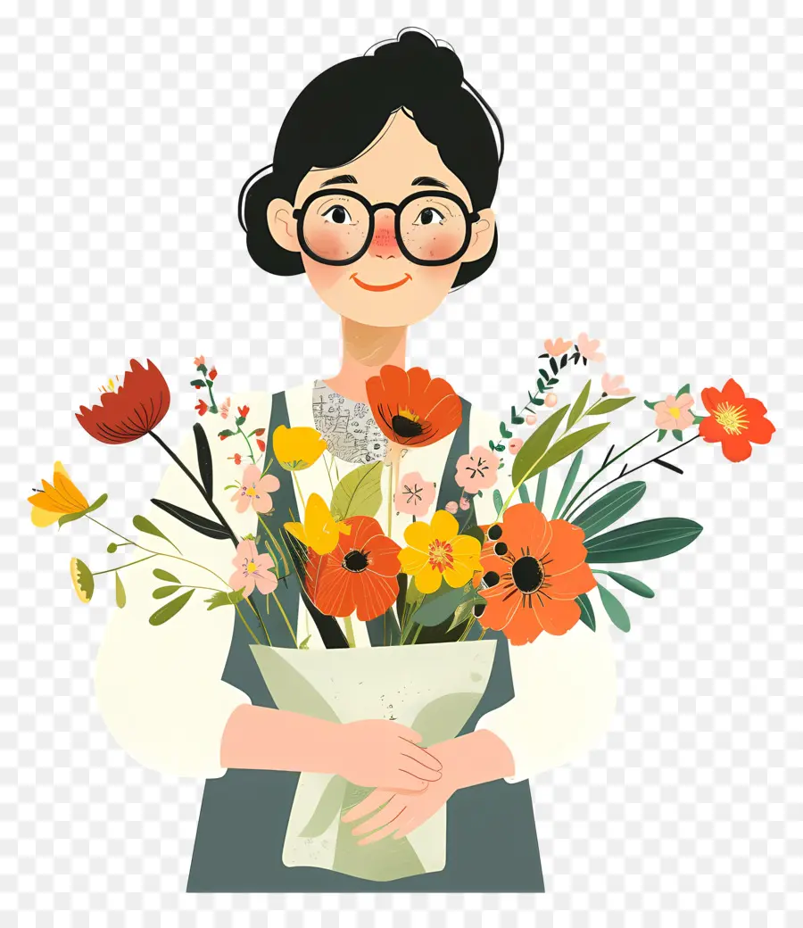 Florista Que Sostiene Un Ramo，Mujer Con Ramo De Flores PNG