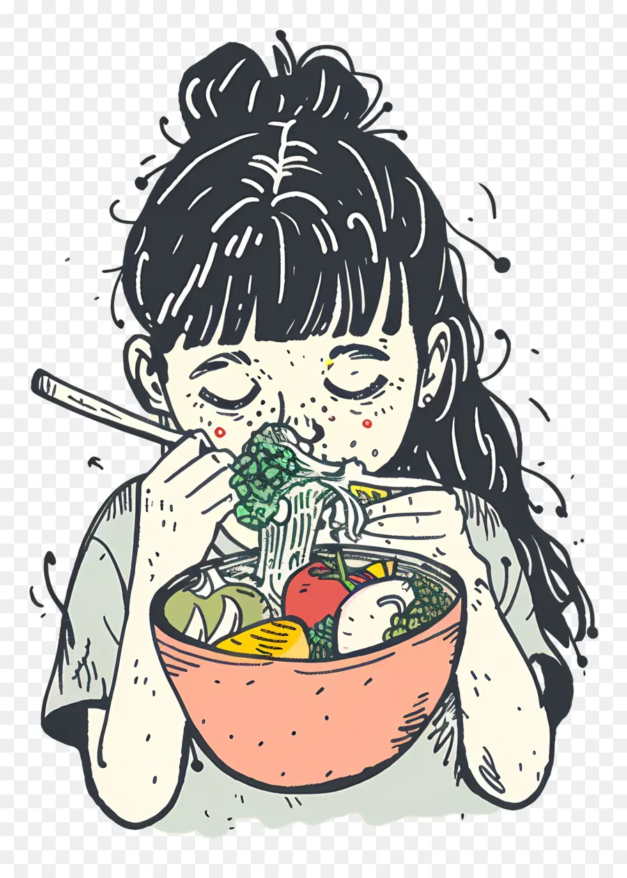 Niña Comiendo，Fideos PNG