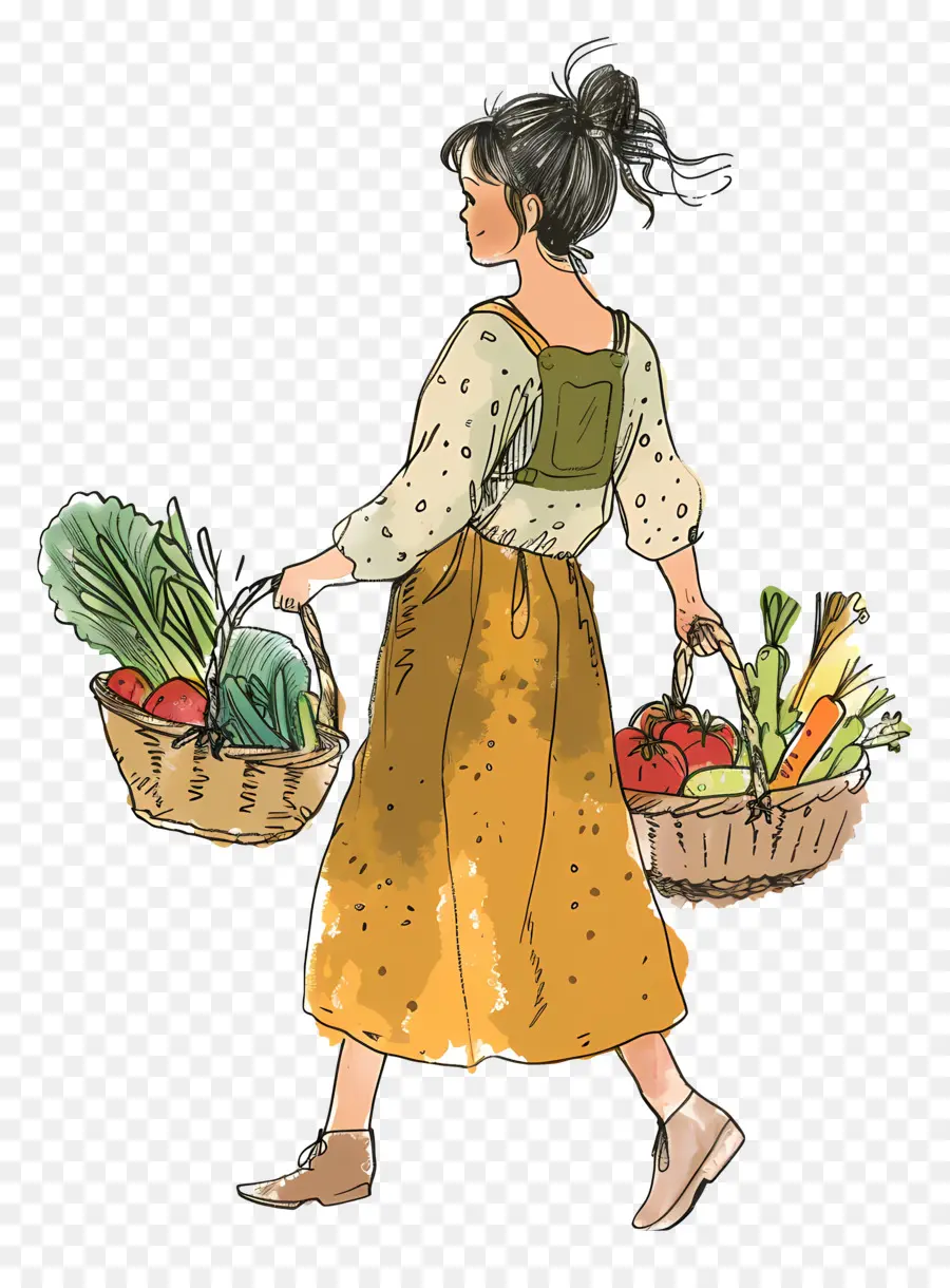 Mujer Que Transporta Cesta De Verduras，Mujer PNG