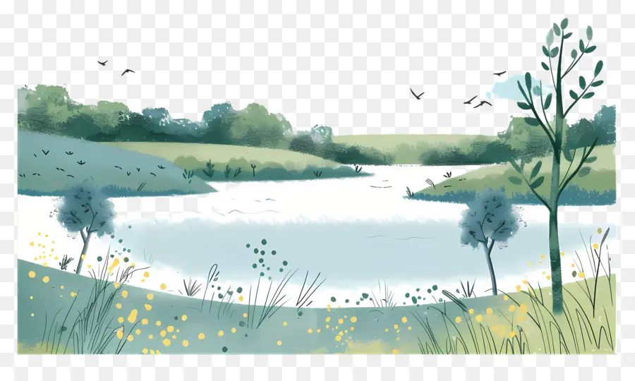 Lago Del Parque，La Pintura De Paisaje PNG