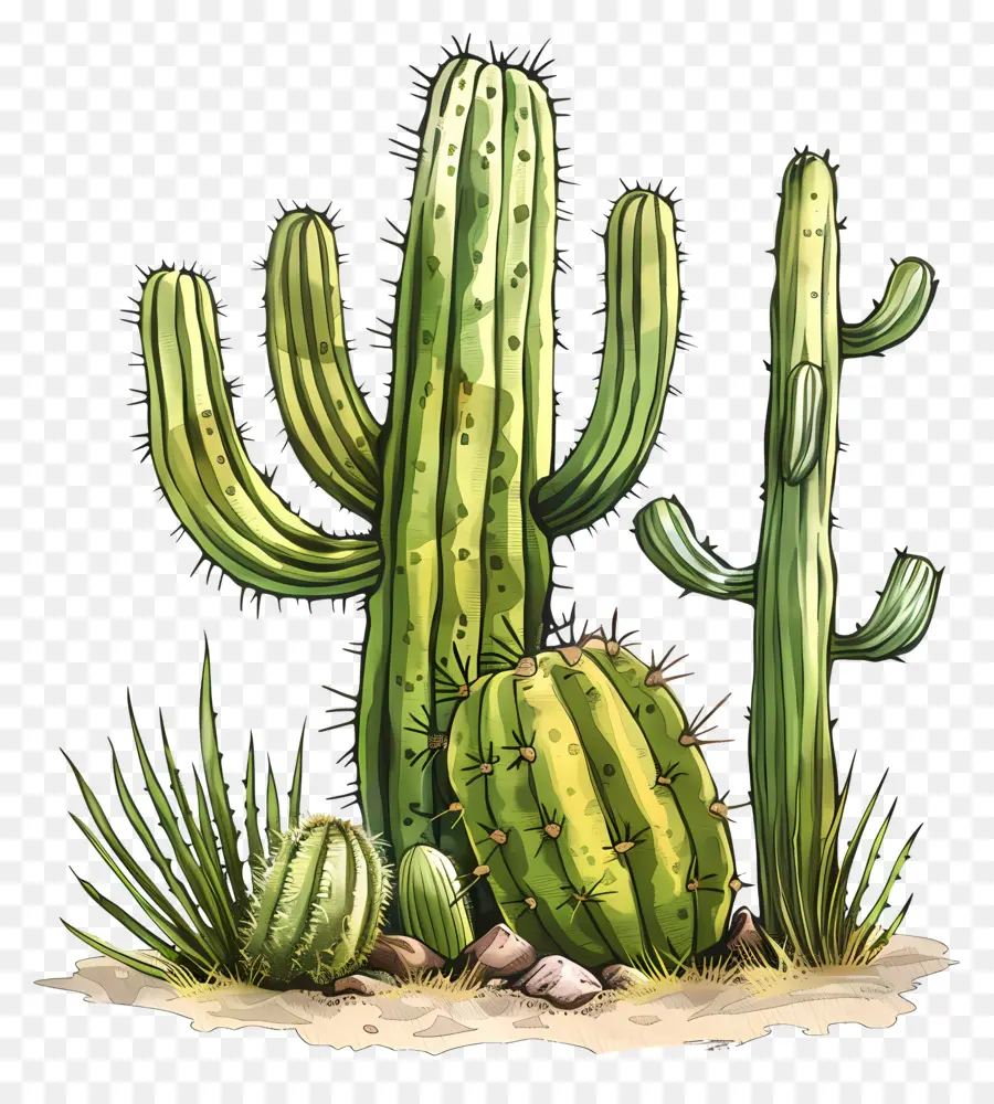 Cactus De Linocut，Cacti PNG