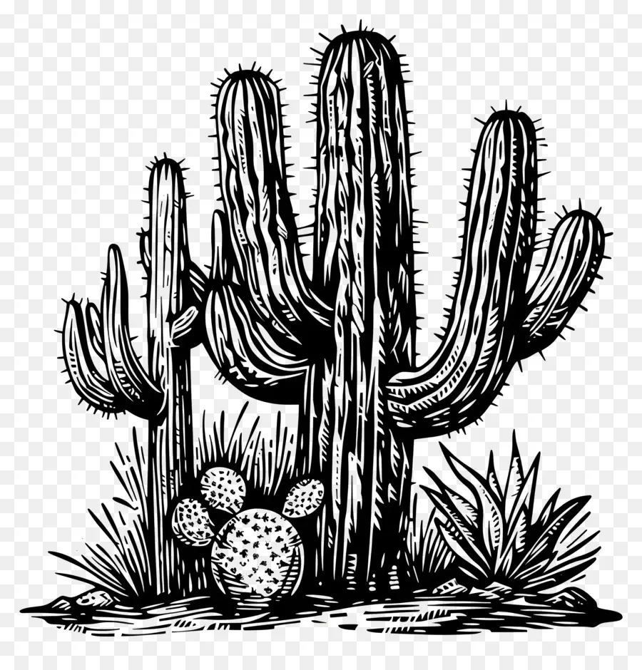 Cactus De Linocut，Cacti PNG