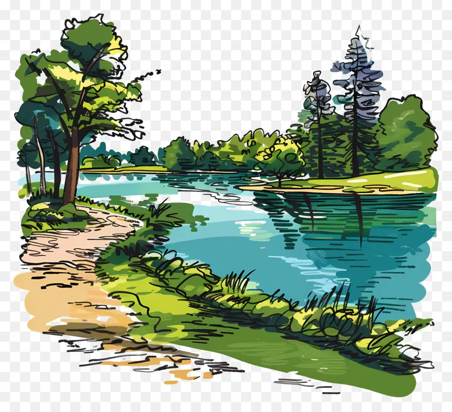 Lago Del Parque，Paisaje PNG