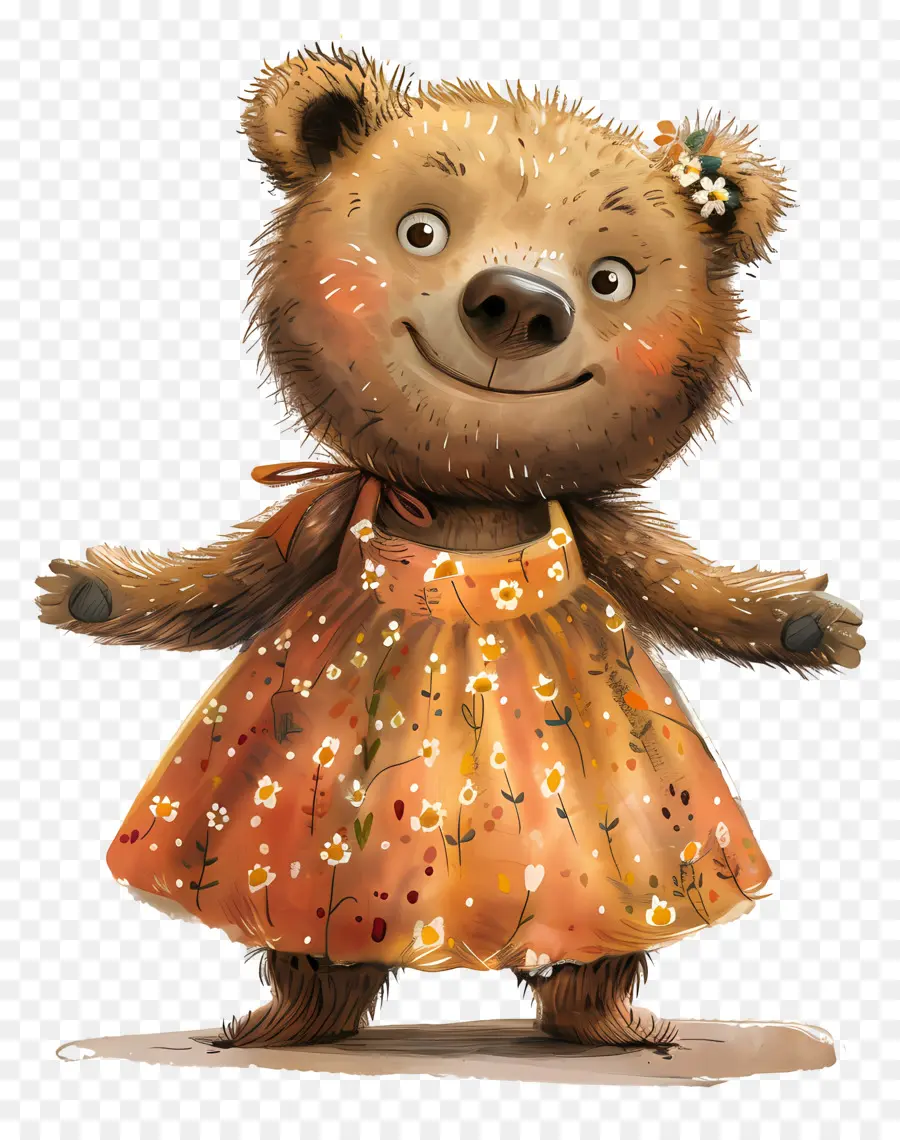 Cartoon Bear，Vestido De Flores PNG