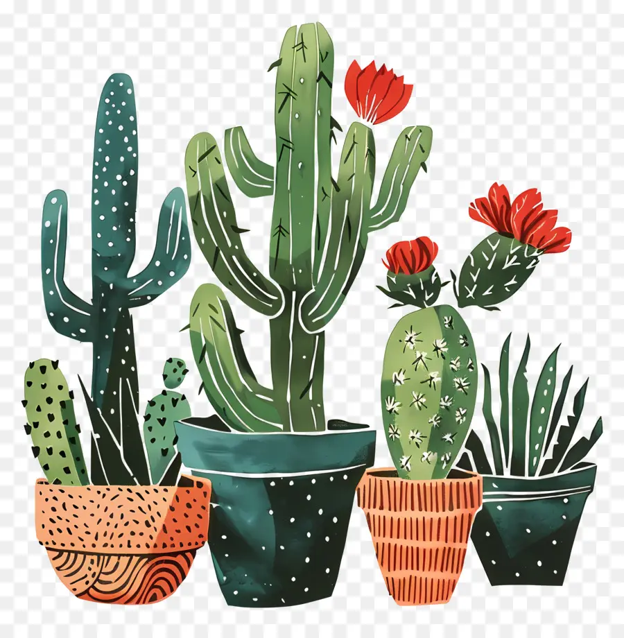 Cactus De Linocut，Cacti PNG