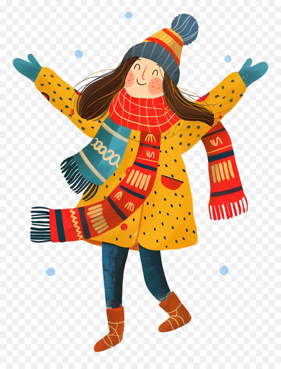 Chica En Invierno，Personaje De Dibujos Animados PNG