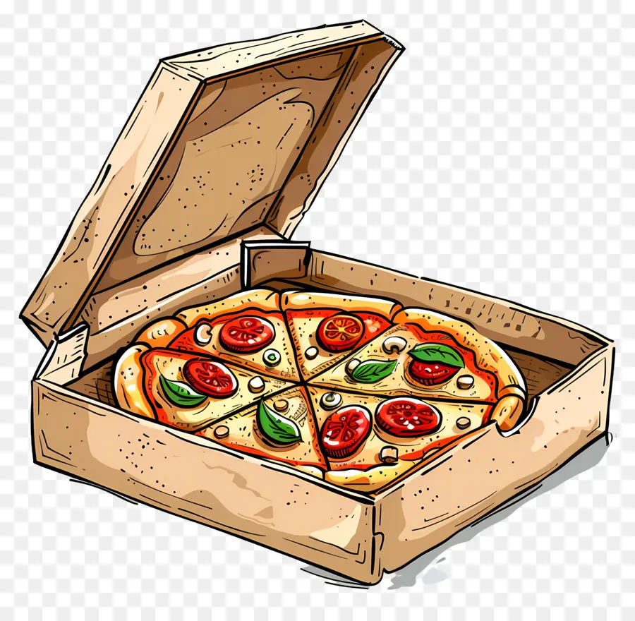 Pizza En La Caja，Caja De Pizza De Madera PNG