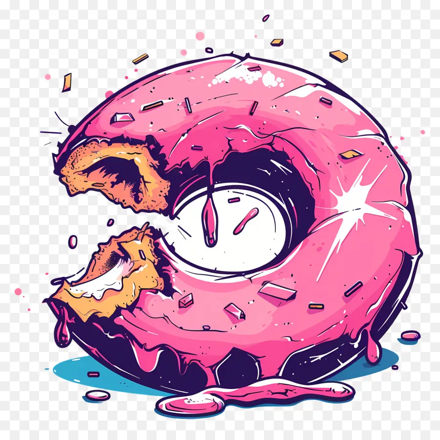 Donut Comido，Dona Rosa PNG