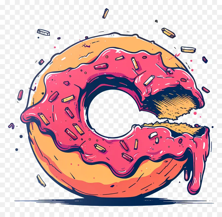 Donut Comido，Dona Rosa PNG