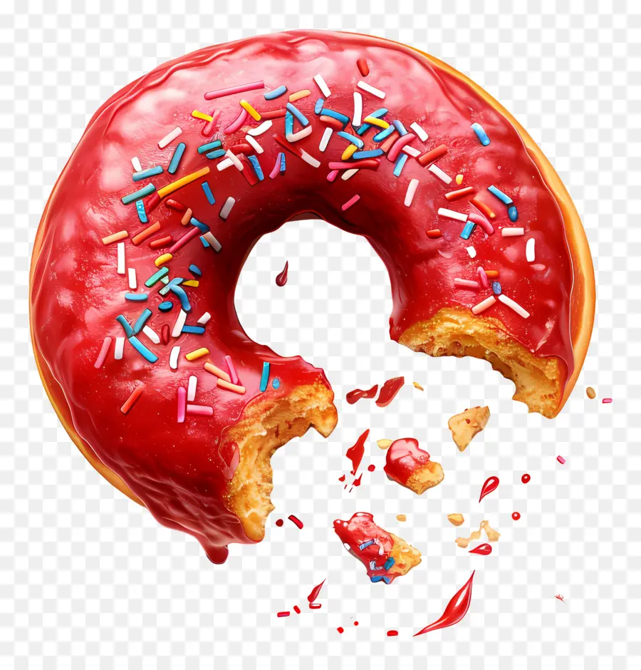 Donut Comido，Dona De Terciopelo Rojo PNG