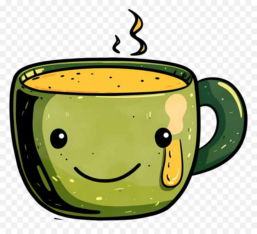 Taza De Cerámica Verde，Diseño De Cara Sonriente PNG