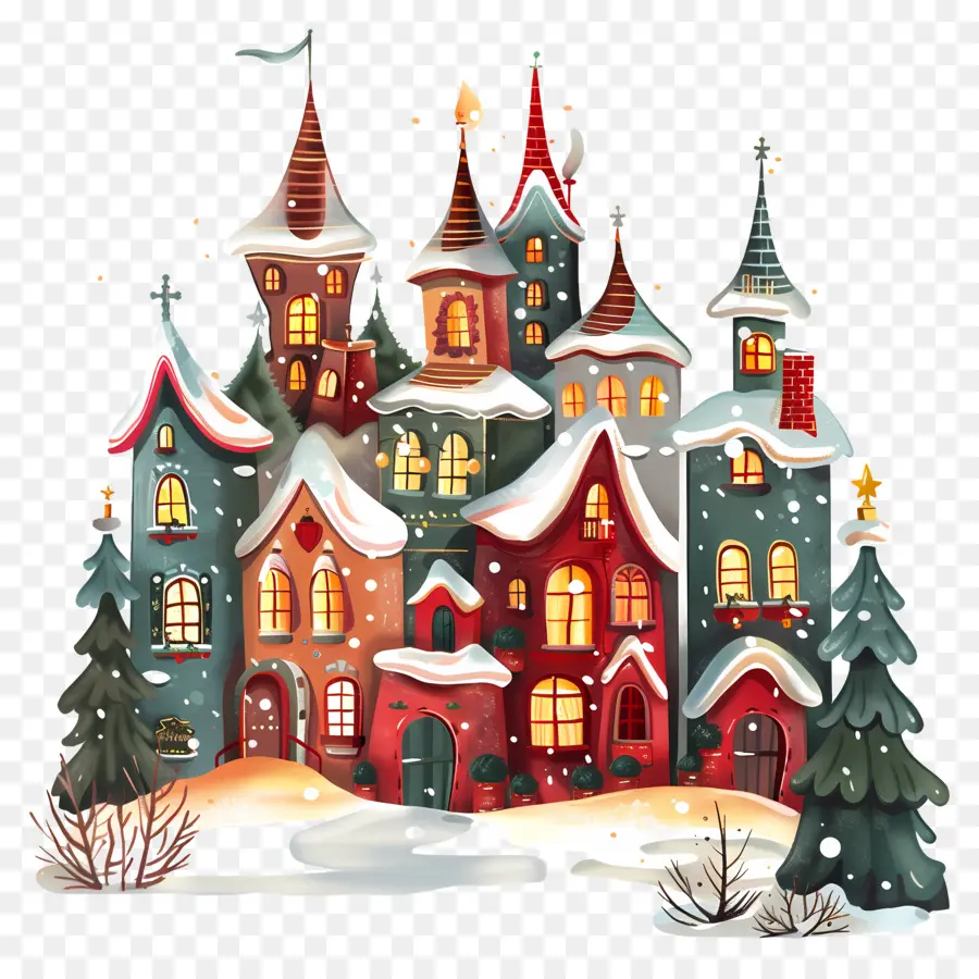 La Navidad De La Ciudad，Cartoon Village PNG