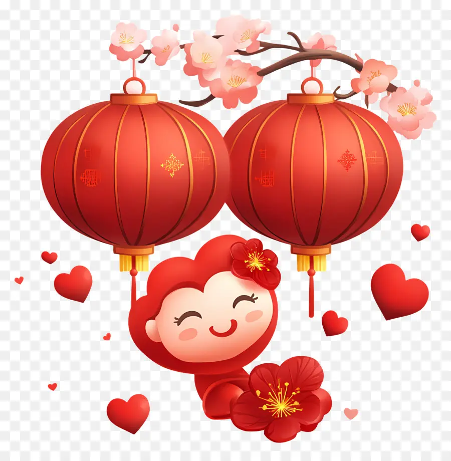 Día De San Valentín Chino，Linterna China PNG