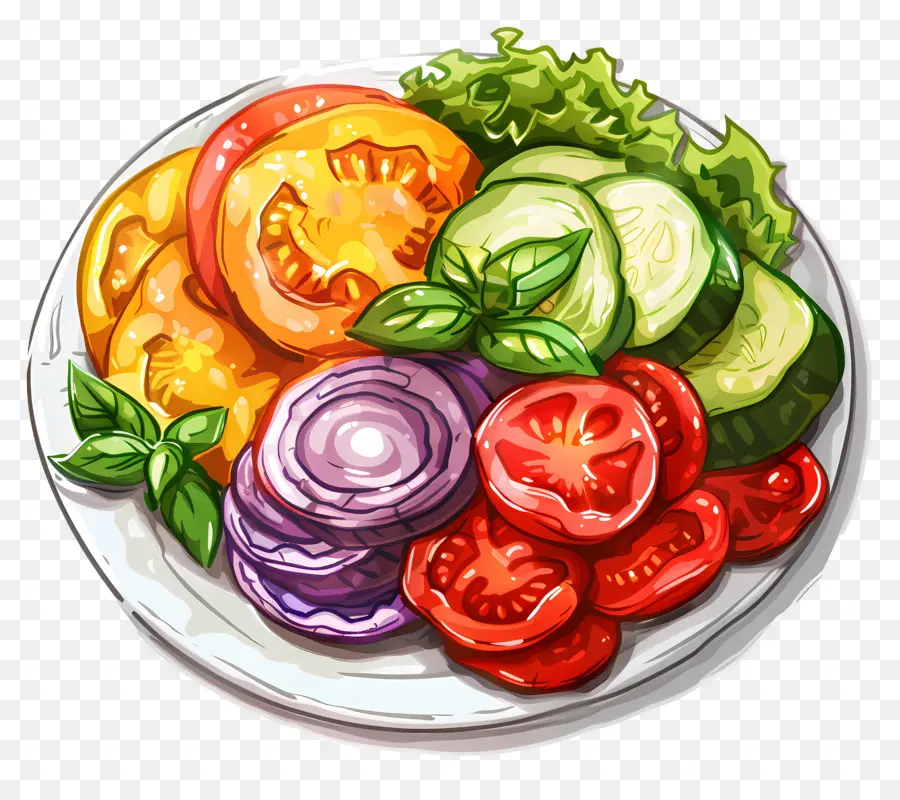 Plato Con Verduras，Ensalada Colorida PNG