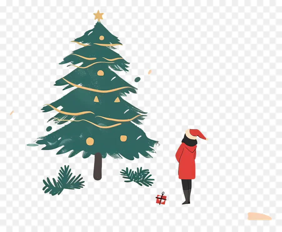 árbol De Navidad，Mujer Con Chaqueta Roja PNG