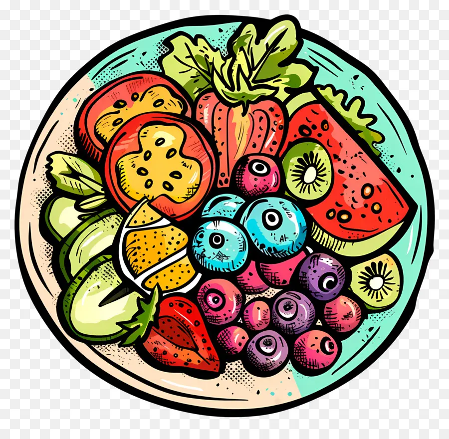 Plato Con Comida，Frutas PNG