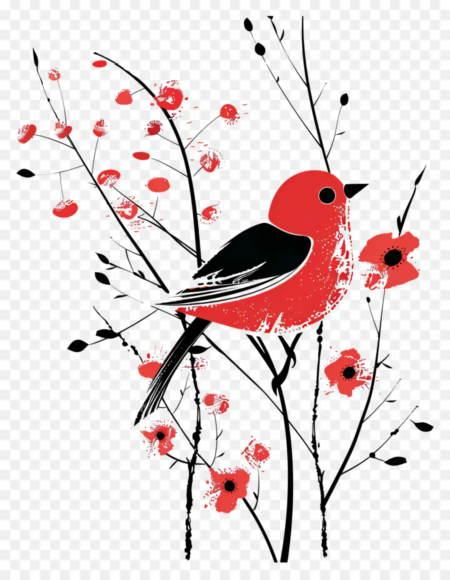 Pájaro Rojo，La Floración De árboles PNG