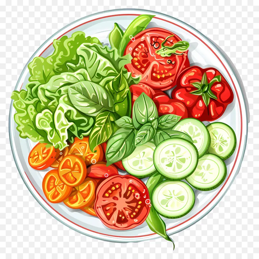 Plato Con Verduras，Ensalada Colorida PNG