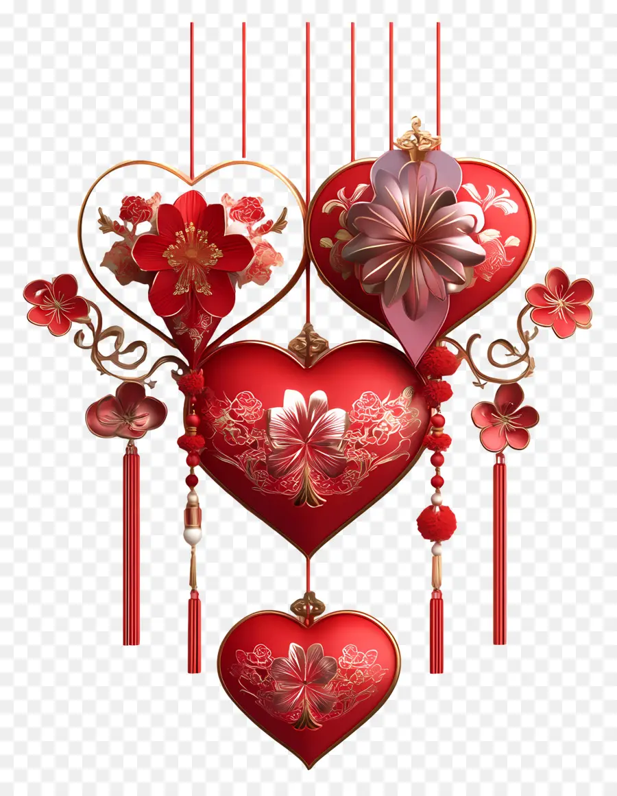 Día De San Valentín Chino，Corazones Rojos PNG