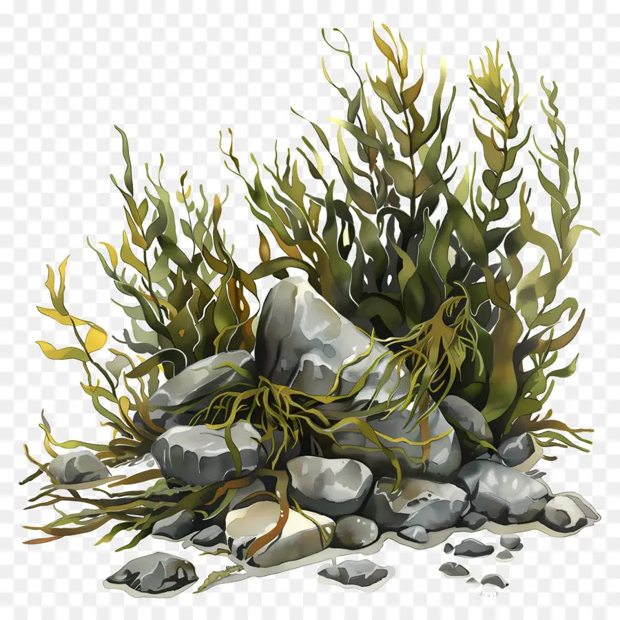 Algas Con Rocas，Pintura Digital PNG