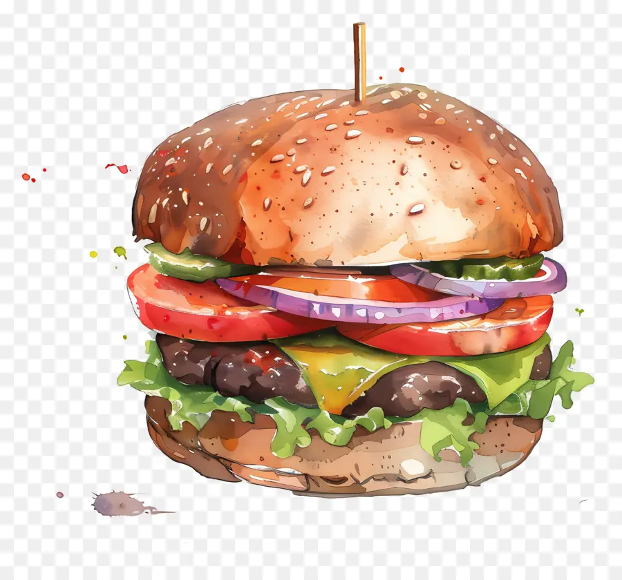 Burger，Pintura A La Acuarela PNG