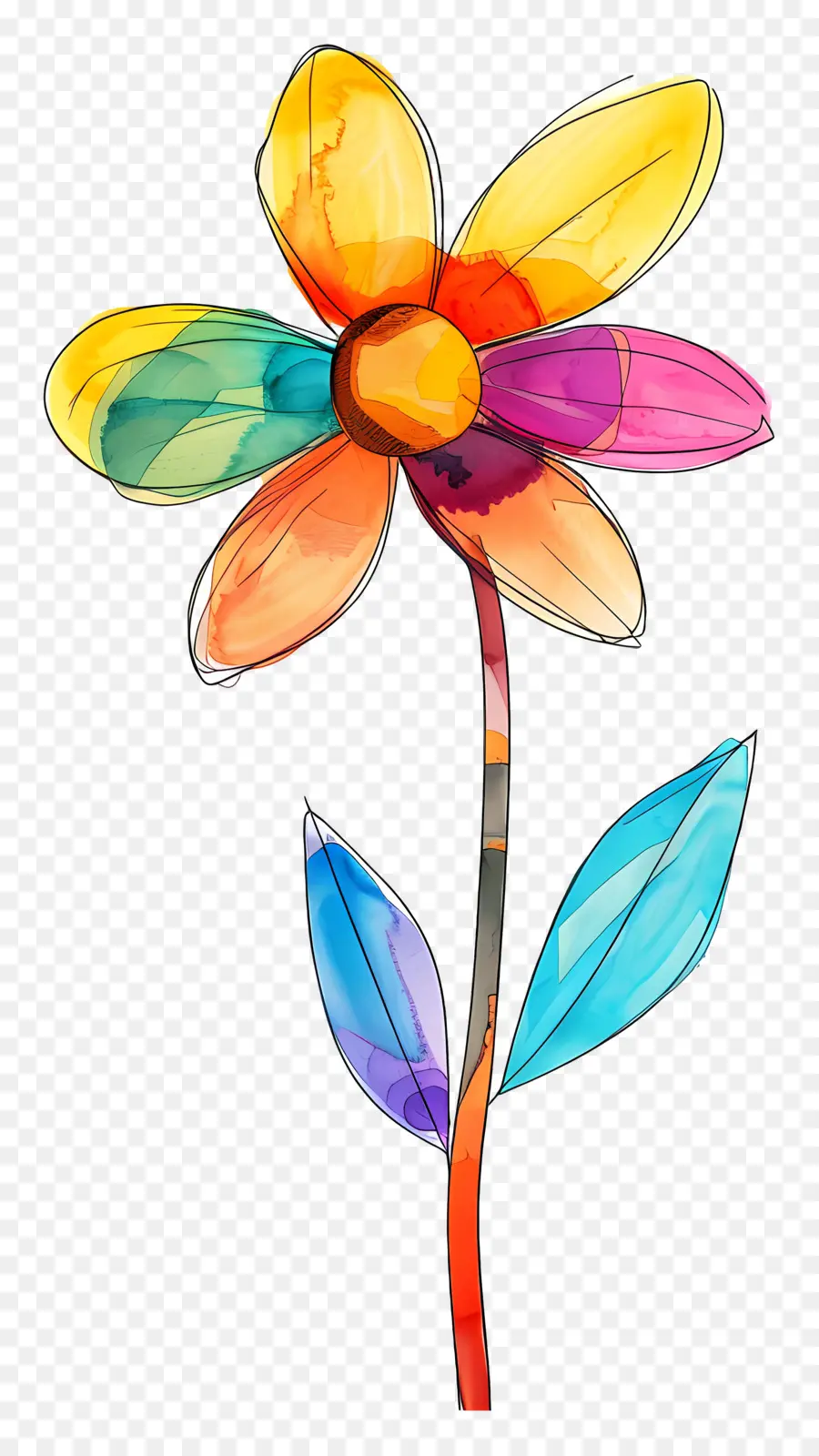 Flor Con Tallo，Watercolor Flower PNG