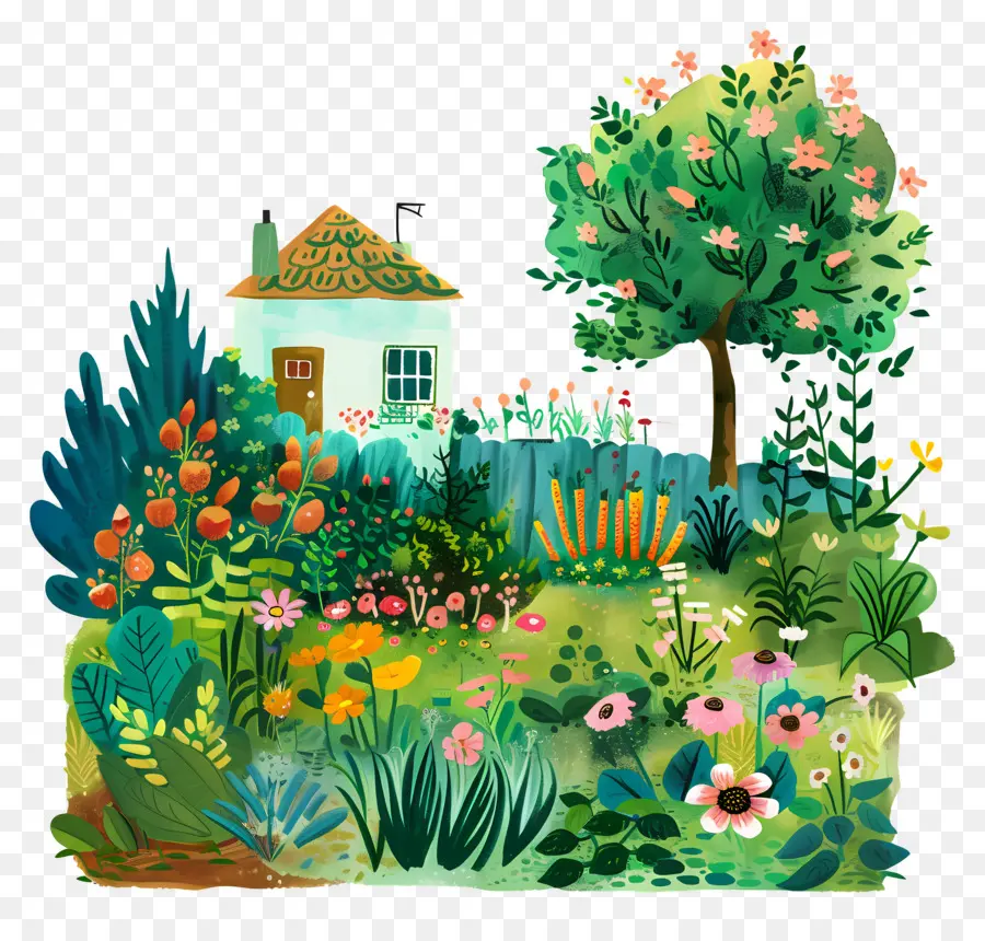 Escena Del Patio Trasero Del Jardín，Ilustración De Jardín PNG