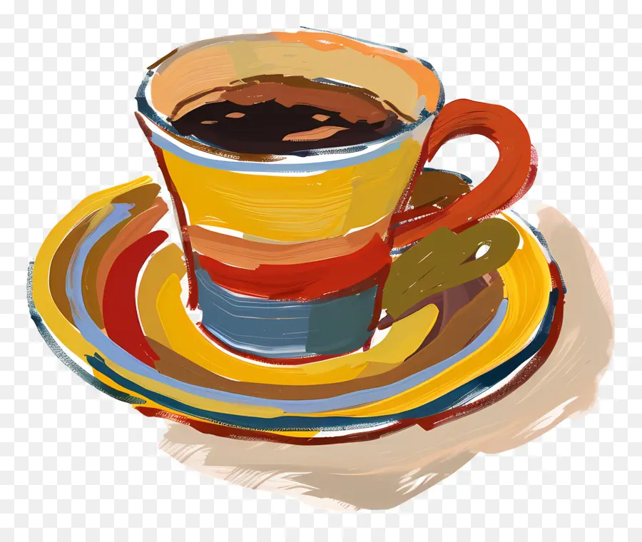 Cup Of Coffee，Copa Colorida Y Platillo PNG