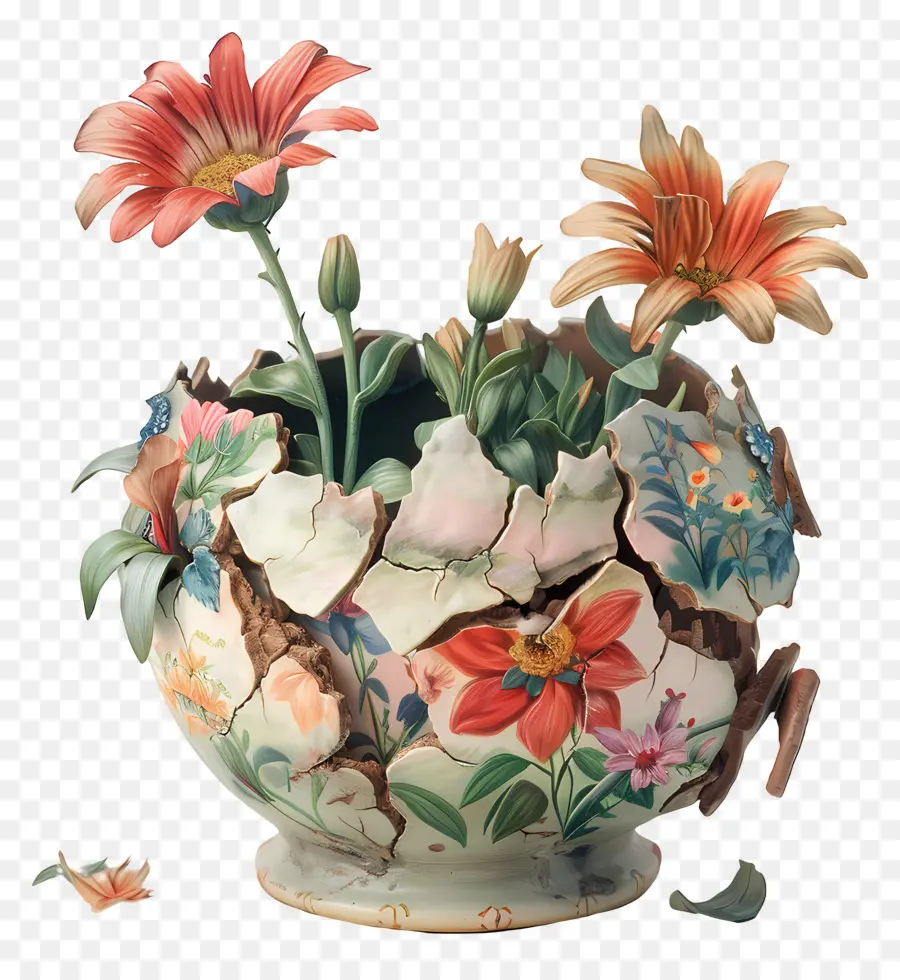 Bote De Flores Roto，Florero PNG