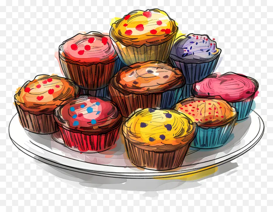 Panecillos，Cupcakes Coloridos PNG