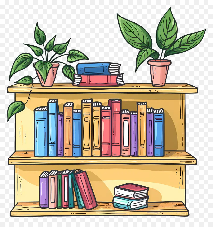 Muebles De Estante，Libros Y Plantas PNG