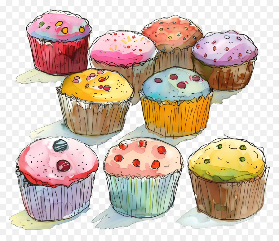 Panecillos，Cupcakes Coloridos PNG