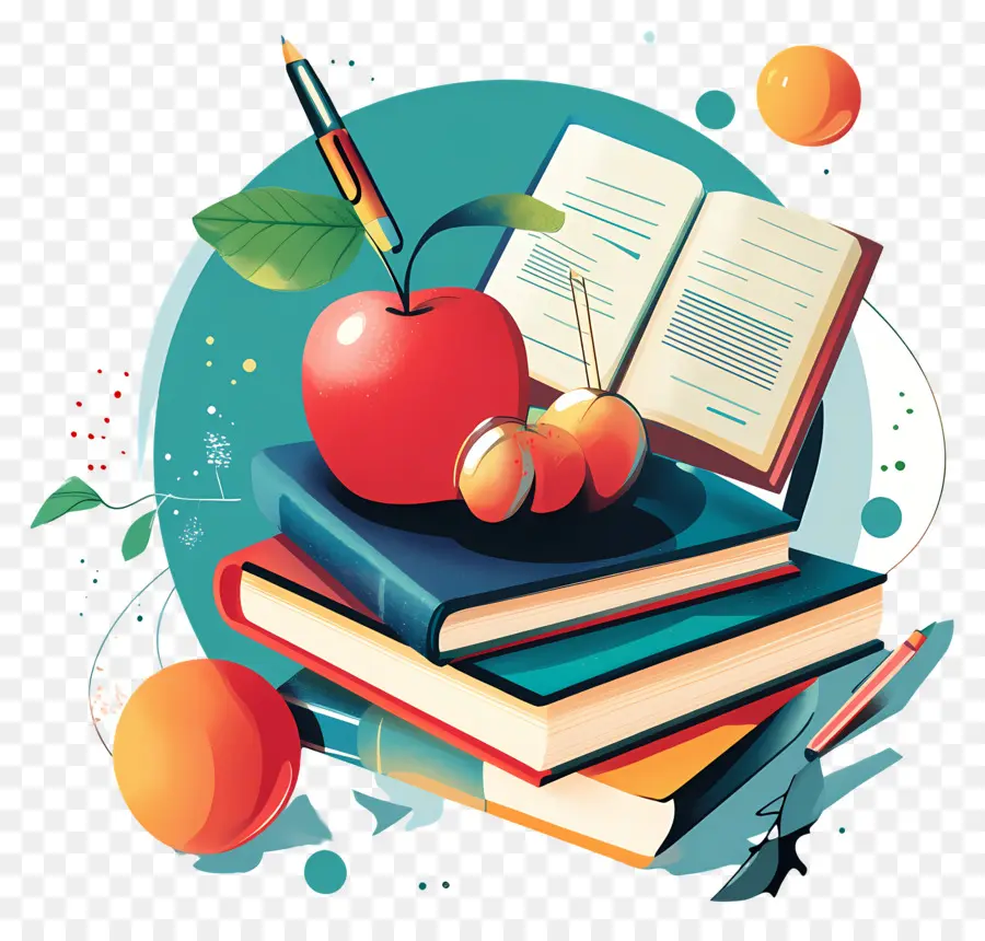 De Regreso A La Escuela，Libros Y Manzana PNG