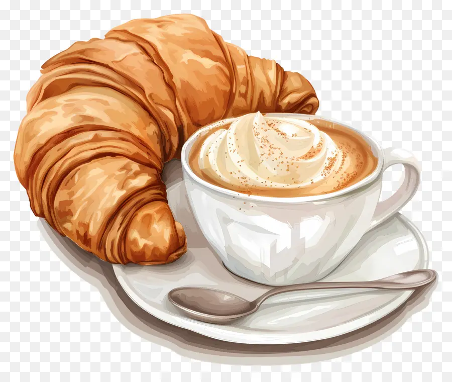 Croissant Con Café，Café Y Croissant PNG