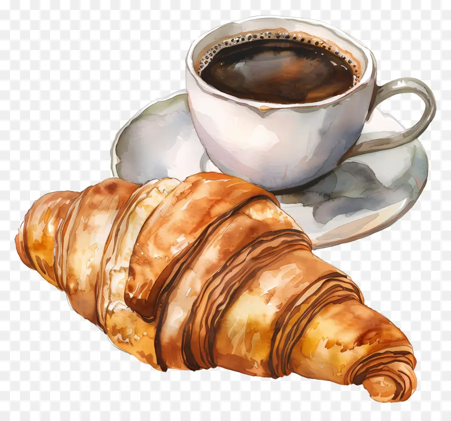 Croissant Con Café，Café Y Croissant PNG