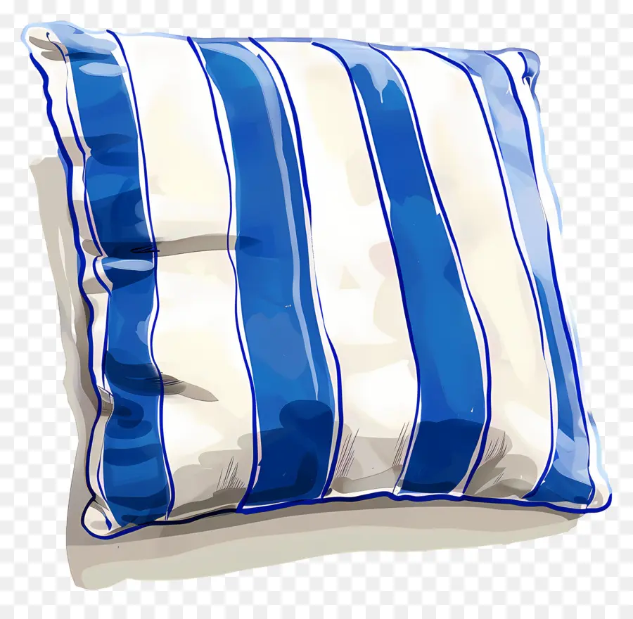 Almohada Cuadrada，Almohada A Rayas Azul Y Blanca PNG