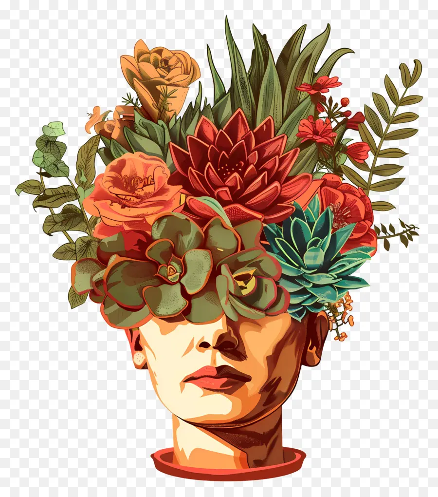 Plantador Principal，Cabeza Con Flores PNG