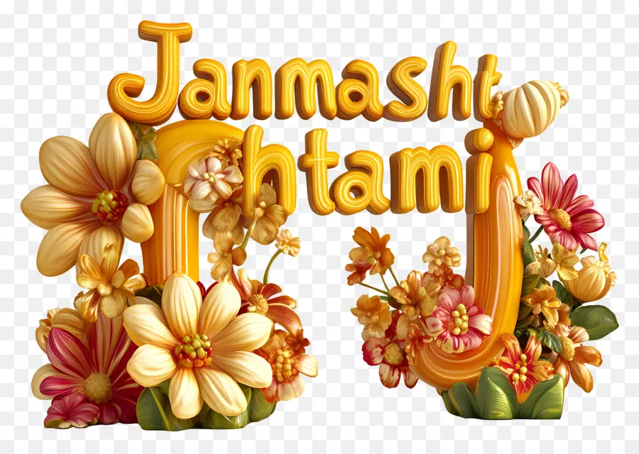 Janmashtami，Janmashtami Texto Con Flores PNG