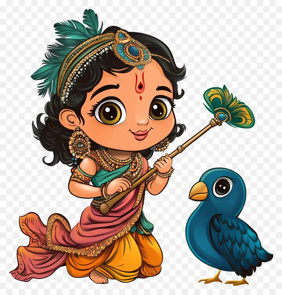 Janmashtami，Chica Con Pájaro PNG