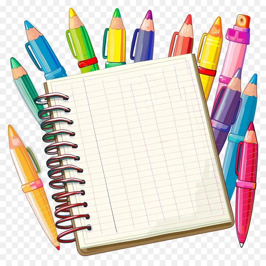 Abrir Notebook，Cuaderno Y Lápices Coloridos PNG