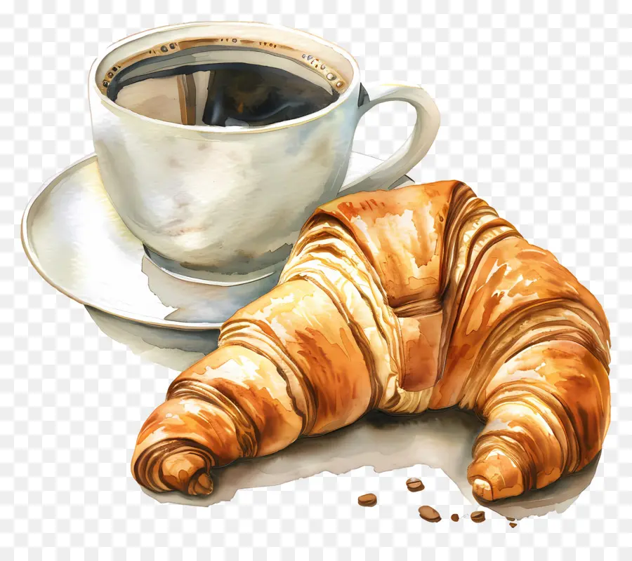 Croissant Con Cafe，Café Y Croissant PNG