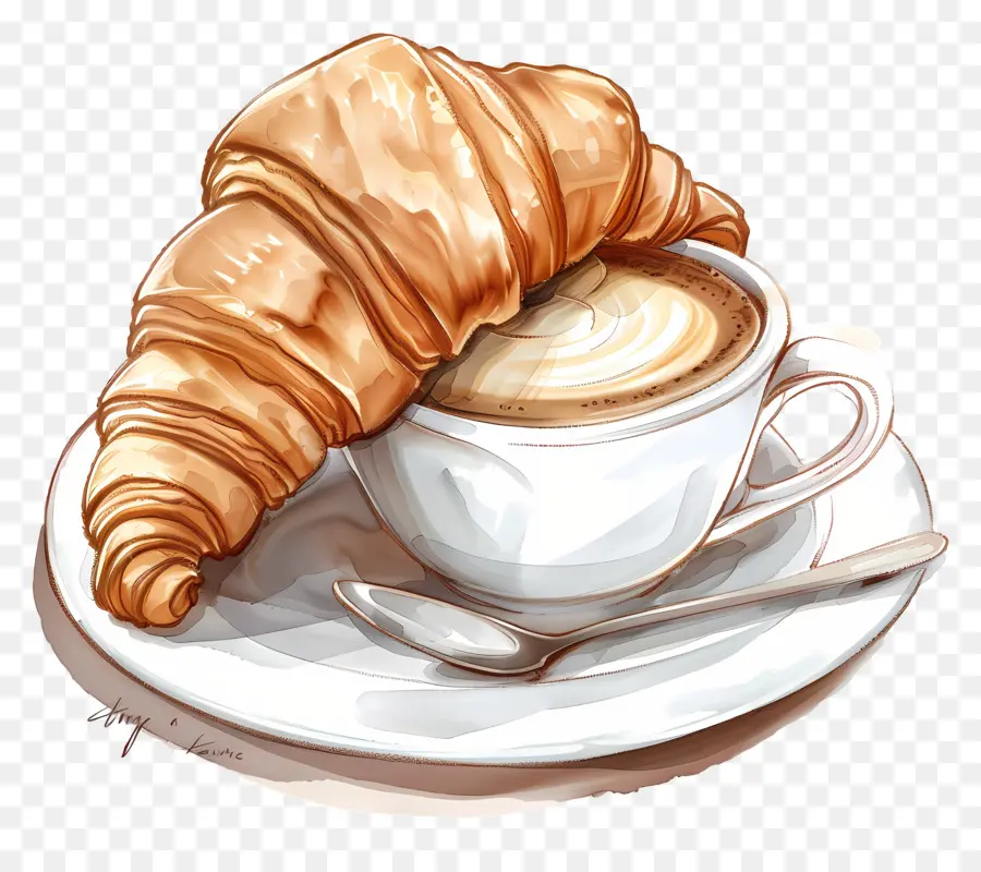 Croissant Con Cafe，Café Y Croissant PNG