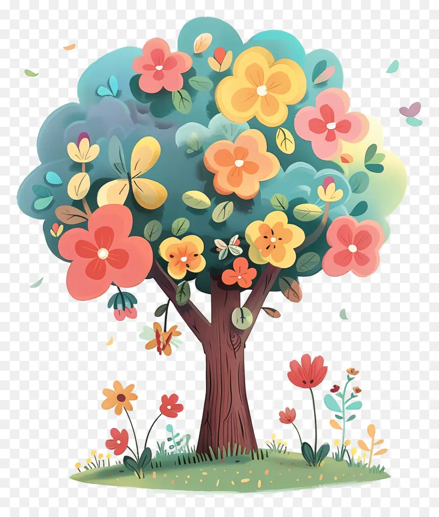 árbol De Dibujos Animados，árbol Floreciente PNG