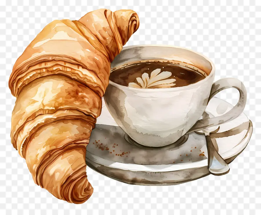 Croissant Con Cafe，Café Y Croissant PNG