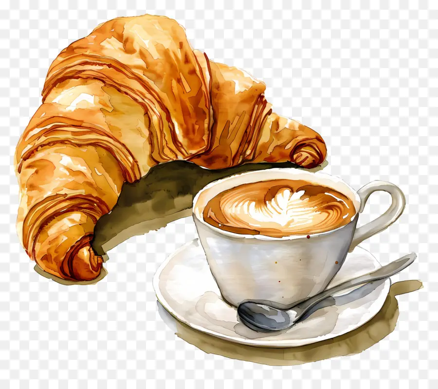 Croissant Con Café，Café Y Croissant PNG