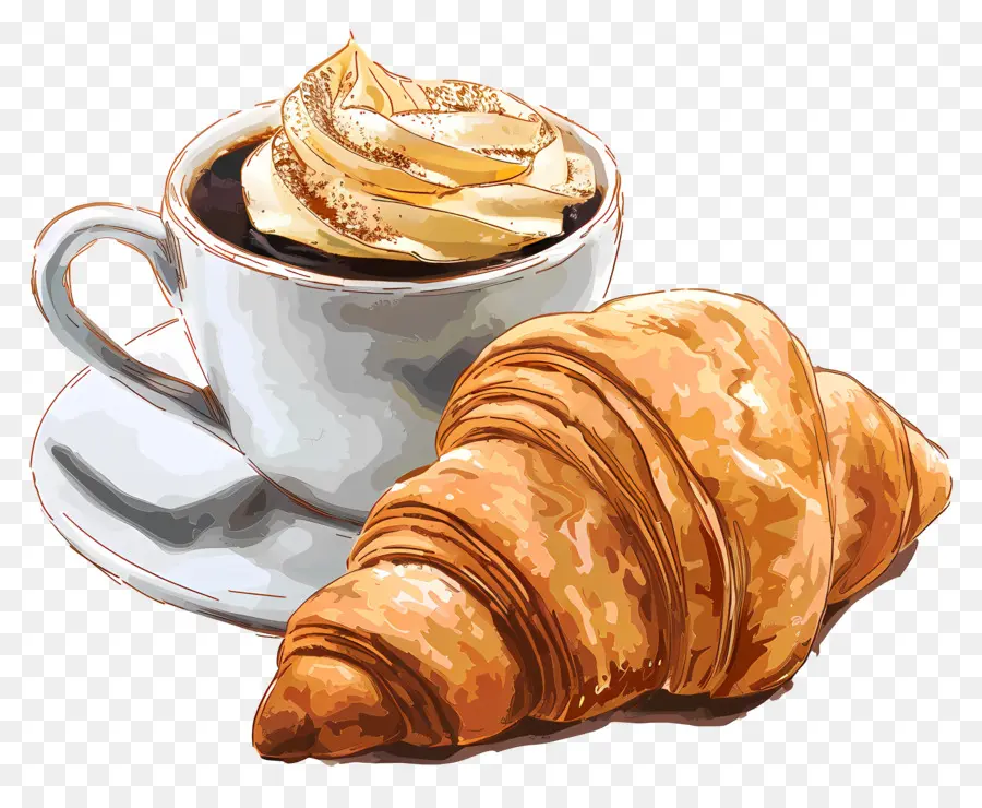 Croissant Con Cafe，Café Y Croissant PNG