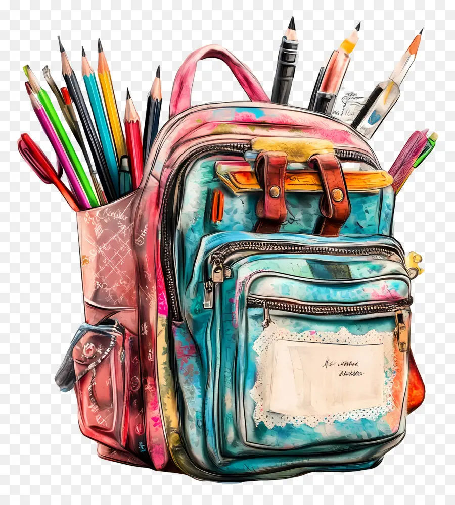 De Regreso A La Escuela，Mochila Con Papelería PNG