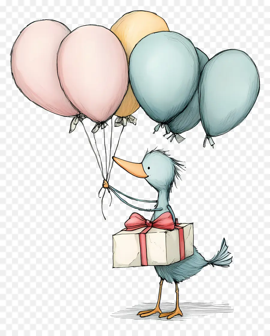 Cumpleaños，Pato Con Globos PNG